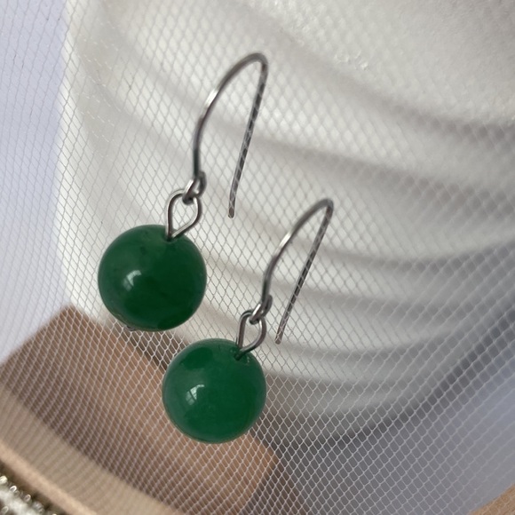 GREEN Aventurine Stainless Steel Drop Earrings - Picture 4 of 11